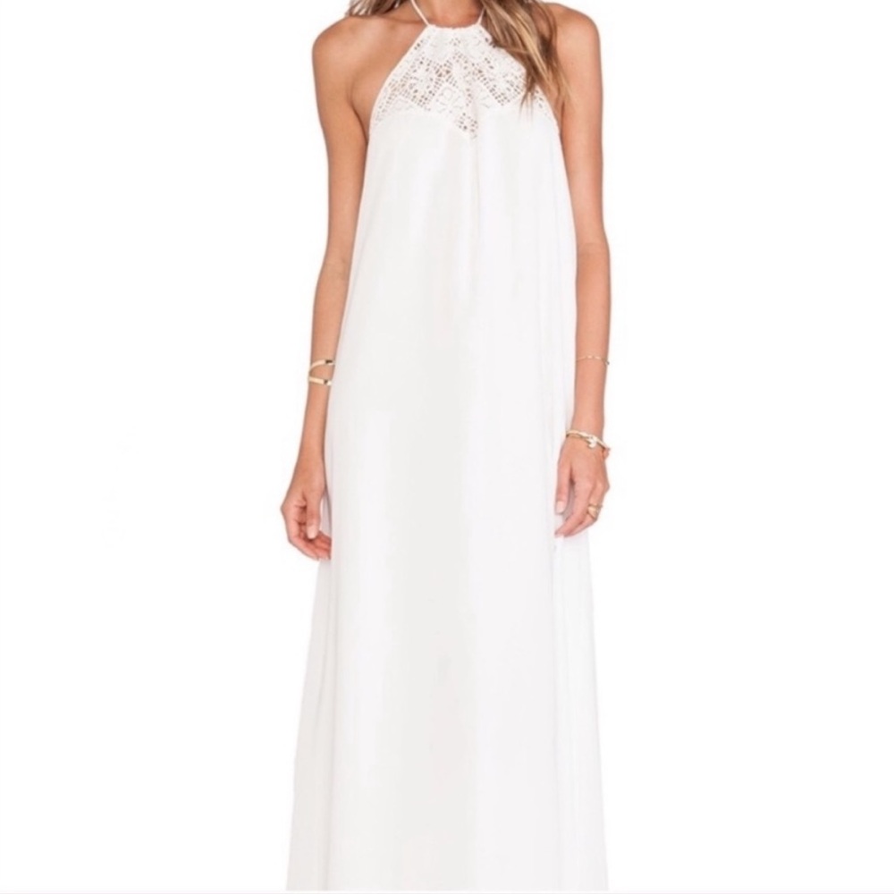 LOVERS + FRIENDS White Halter Embroidery Detail Halter Maxi Size Small